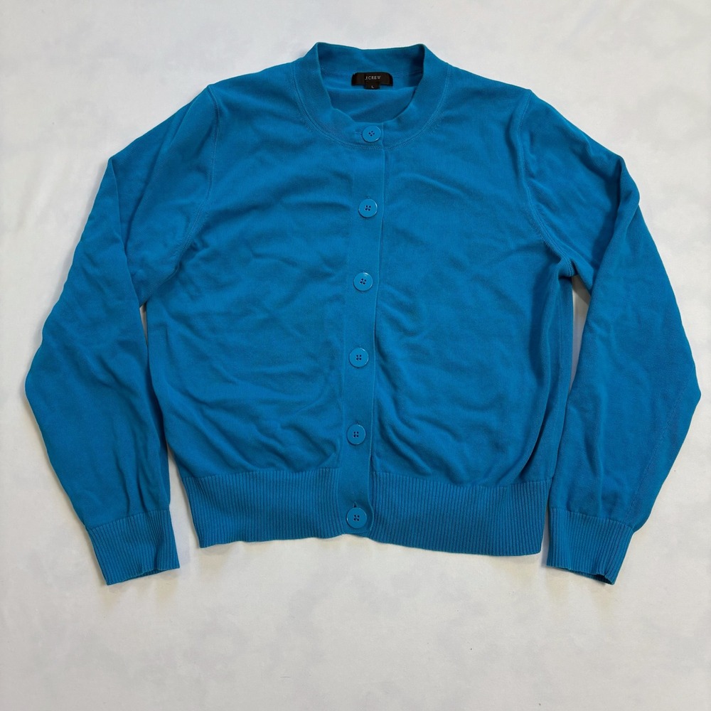 J. Crew Long Sleeve Button Front Cardigan Sweater Blue Women's Size Large